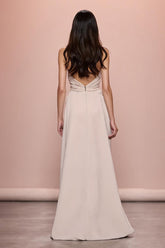 Elfenbein Gerafftes Abendkleid aus Satin mit Schlitz